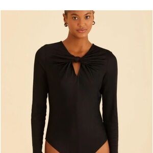 FARM Rio Black Cutout Long Sleeve Bodysuit NWOT Large